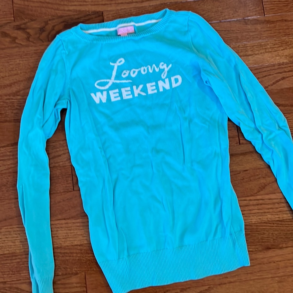 Lilly Pulitzer Turquoise "Looong Weekend" Pullover Sweater